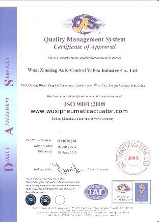 China Wuxi Xinming Auto-Control Valves Industry Co.,Ltd Certification